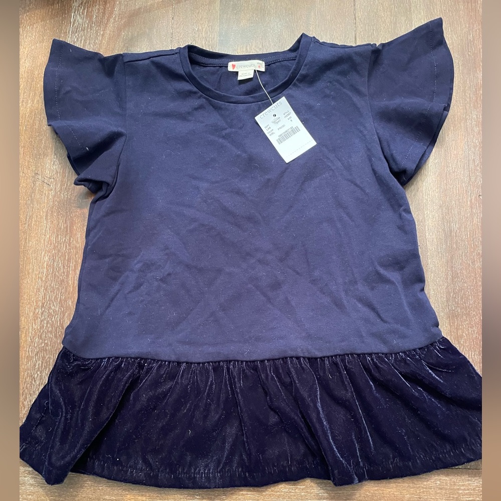 J. Crew Crewcuts Navy Blue Peplum Shirt with Velvet Bottom- Size 6